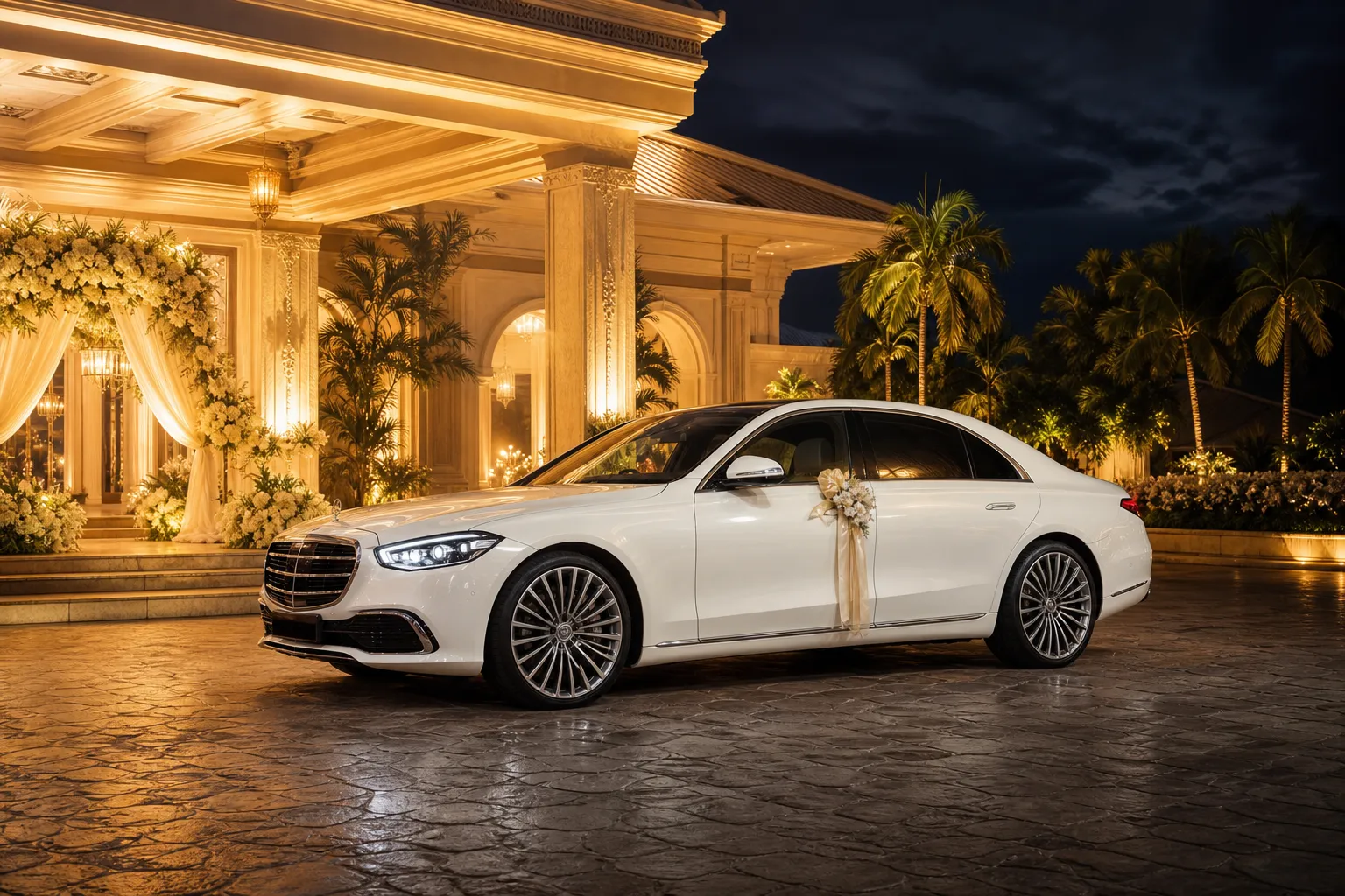White luxury car arranged for a wedding or special occasion in Malaysia
